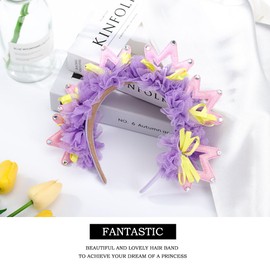 Coridy Wide Purple Lace Headbands Festival Big Flower Hairbands Cute Crown Head Bands Women Hair Accessories for Birthday Party Wedding Photo