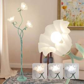 Kariosid Vintage Flower Floor Lamp,3 Color Temperatures LED Modern Standing Lamps,3 Heads Floral Lamps with Flexible Gooseneck,Lily of The Valley Lamp for Living Room,Bedroom(Bulb not Included)