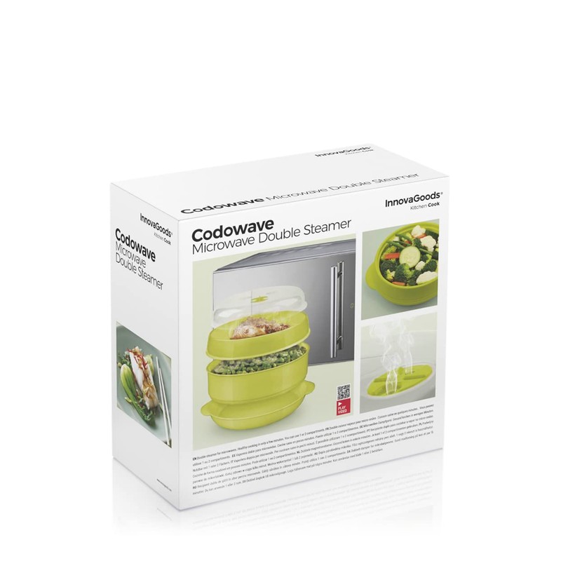 InnovaGoods DOPPEL-DAMPFGARER FÜR MIKROWELLE, Polypropylen, Grün, 22 x 12/17 cm