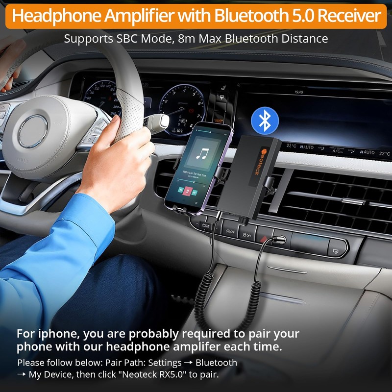 Neoteck Portable 3.5mm Headphone Amplifier with Bluetooth 5.0 Receiver, Two-Stage