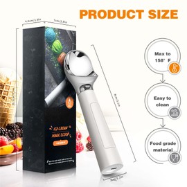 Heated Ice Cream Scoop Rechargeable, Waterproof Electric Ice Cream Scoop for Hard Ice Cream, Rechargeable with LED Display, Heats to 158°F for Dessert Shops, Homes Kitchen Gadgets