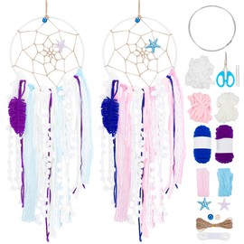 BEUNITONE 2 Set Pompom DIY Dreamcatcher Kit Macrame Dream Catcher Handwoven Dream Catchers for Bedroom 2 Color Dream Catcher Making Kit Instructions Include for Bedroom Decor Nursery Wall Hanging