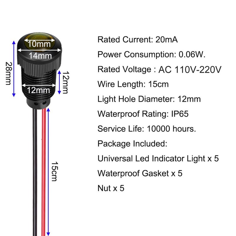 Gebildet LED Plastic Indicator Light, Indicator Light, 220 V, Mounting