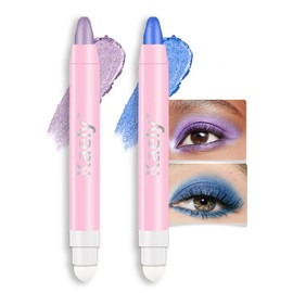 Kaely 2Pcs Cream Eye Shadow Brightener Sticks Set for Eyes Waterproof, Violet & Royal Blue Shimmer Cream Eyeshadow Applicator Stick Long Lasting Pigmented Eye Makeup sombras en crema para ojos 9+13