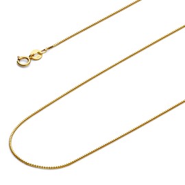 14k REAL Yellow Gold Solid 0.6mm Box Link Chain Necklace with Spring Ring Clasp - 18"