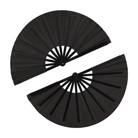 GSHLLO 2 Pcs Large Folding Fans Handheld Foldable Fans Chinese Kung Fu Fans Tai Chi Hand Fan Dance Performance Folded Fans for Men Women Black