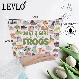 LEVLO Kosmetiktasche mit lustigem Frosch, Tierliebhaber, Geschenk für Mädchen, das Frösche liebt, mit Reißverschluss, Geschenk für Frauen und Mädchen, Frösche volle Tasche, Kosmetiktasche