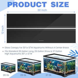 Juexica Aquarium Lid Acrylic Canopy with LED Aquarium Light 30 x 12 Inches Aquarium Hood 29 Gallon Aquarium Top Fish Tank Lids Without Center Brace, with Hook Knife