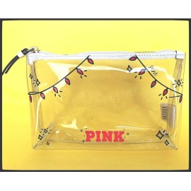 Victoria's Secret PINK LOGO ZIP Clear Cosmetic Pouch MAKE UP Cute BAG NEW