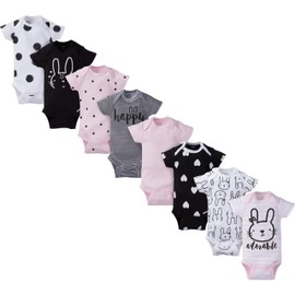 Gerber Baby Girl's 8-Pack Short Sleeve Onesies Bodysuits, Pink Bunny, 6-9 Months