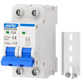 DC Miniature Circuit Breaker, 1000V 2 Pole 25 Amp Isolator for Solar PV System, Thermal Magnetic Trip DIN Rail Mount, C25 DC Disconnect Switch
