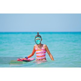 Wsobue Snorkel Mask for Kids,Full Face Diving Mask Anti-Fog, Anti-Leak Dry Top Snorkel Set for Children Aged 5-14 (Black Green XS for Kids)