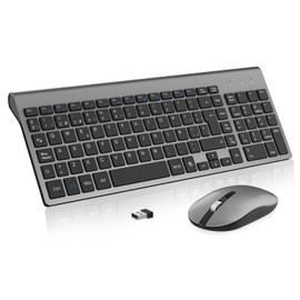 cimetech Teclado y Ratón Inalámbrico, 2.4G Combo Teclado Raton Inalambrico Español 2 en 1 USB Ultra Delgado Silencioso Mouse,Teclado y Ratón para PC/Laptops/Ordenador (Gris)