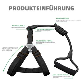 Dog Harness with Dog Lead - Versatile Chest Harness for Dogs Robust, Tear-Resistant & Comfortable 120 cm Dog Lead for Small, Medium and Large Dogs for Walks and Training (Black, M)