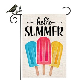 GEEORY Hello Summer Garden Flag 12.5 x 18 Inch, Popsicles Double Sided Small Decorative Flag for Outside Yard Lawn Outdoor Decoration GB036-12