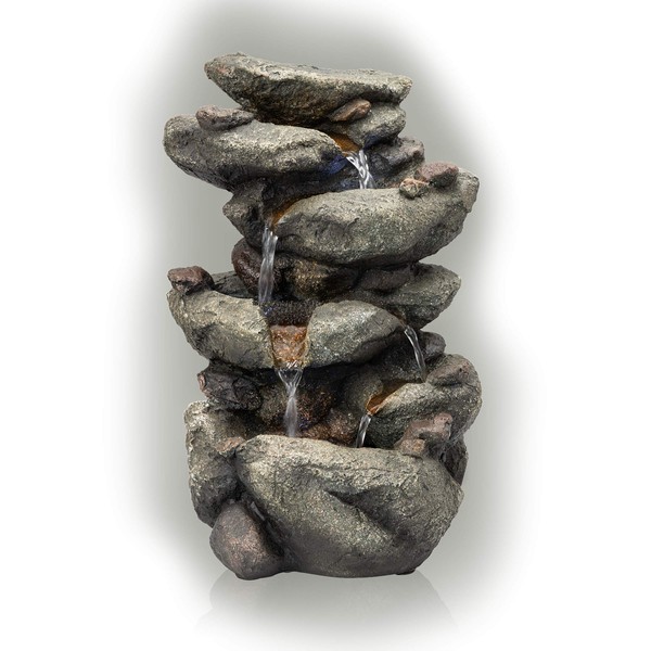 Alpine Corporation TZL154 Alpine Fountain with LED Light Rainforest Rock Frountain, 9" L x 8" W x 14" H, Mixed Colors
