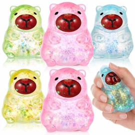 Simgoing 6 Pcs Sensory Fidget Stress Relief Glitter Capybara Squeeze 4 Colors Cute Malt Sugar Filled Stretchy Capybara Squeeze for Adults Soothing Birthday Party Gift