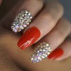 Red 3D Crystal Design Press On Nails - Long Square