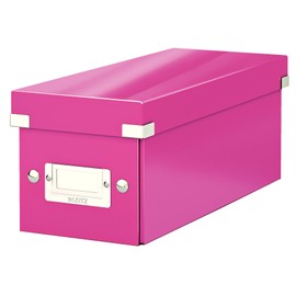 Leitz Click & Store Slim Storage Box, CD Storage, Ideal as a Gift Box, with Lid, Stacking Box with Press Studs, Made of High-Quality Hard Cardboard with Laminated Surface, Pink, 60410023