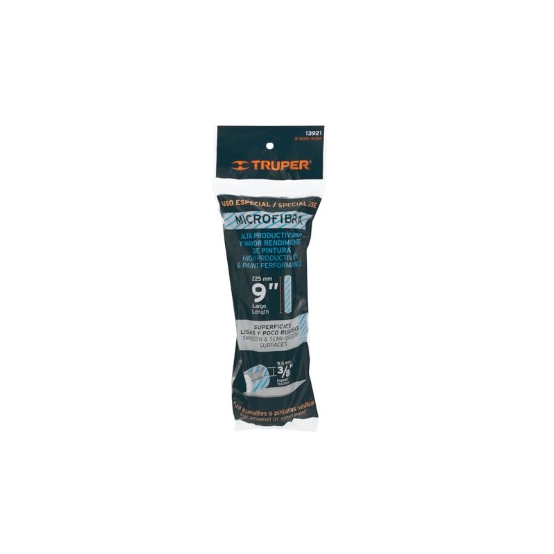 TRUPER Repuesto rodillo para pintar, 9 x 3/8', de microfibra