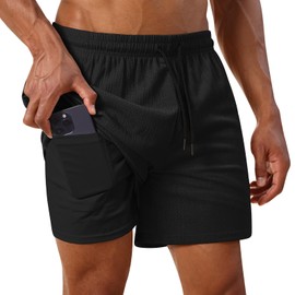 OLEMEK Men's Summer Board Shorts Quick-Drying Shorts with Liner Swim Trunks Black XL