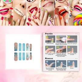Rchovsam xl French Tip Press on Nails Long Square Fake Nail 3D Floral Designs False Nails Press Ons Blue Stick on Nails Full Cover Artificial Nail Gift for Women 24pcs
