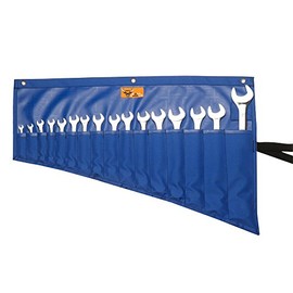 Bull Tools 16 Pocket | Hand Crafted | H.W. Water Proof | 18 Oz. Ballistic Polyester Oxford Canvas | Garage Ready | Metric or SAE | Wrench and Tools Bag Organizer Roll Up Pouch | Blue |