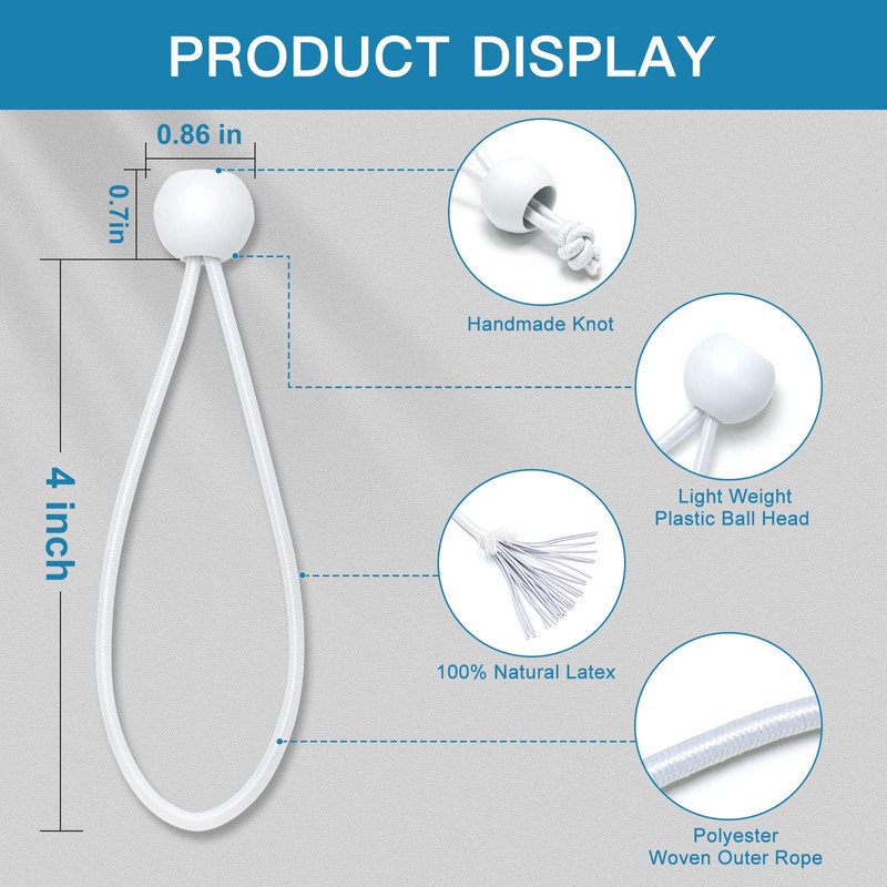Ball Bungee Cords 4 Inch,100 PCS White Tarp Bungee Balls