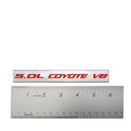 5.0L Coyote V8 RED on Silver Highly Polished Real Aluminum Emblem