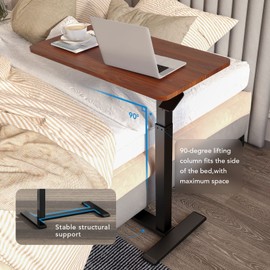 SANODESK Height Adjustable C-Shaped End Table with Wheels, Side Table Couch Table End Table TV Tray Table for Living Room, Bedroom，Small Space, Sofa Bedside Table，Rustic Brown
