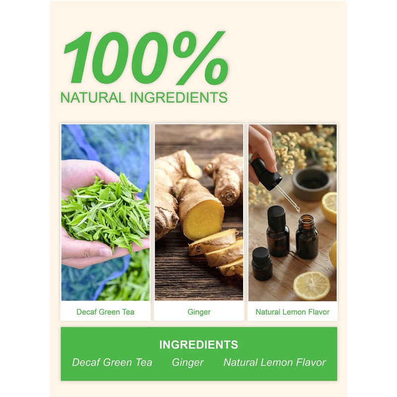 TeeLux Lemon Ginger Decaf Green Tea, Smooth Decaffeinated Green Tea