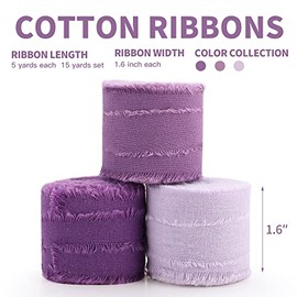 Keypan Purple Ribbon 1-1/2 x 15 Yards Handmade Cotton Frayed Fringe Fabric Ribbons for Crafts Flower Bouquets Wedding Baby Shower Home DIY Decor