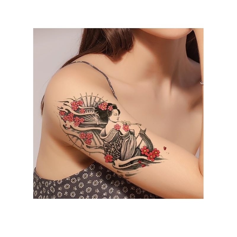 6 Sheets Temporary Geisha Tattoo Japanese Woman Tattoo Fake Tattoo