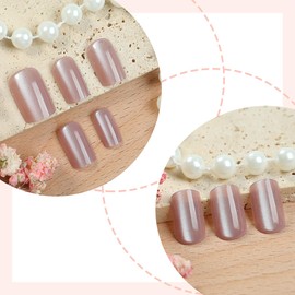 Cat Eye Press on Nails - Nude Color Crystal Fake Nails | Short Square Acrylic Nails with Jelly Glue,Glitter False Nails with Magnetic Effect | Stick on Nail for Women Girls | 12 Size-24Pcs