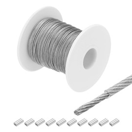 sourcing map 100Ft(30M) Wire Rope 304 Stainless Steel Cable 3/64"(1mm) Vinyl Coated with 10Pcs Aluminum Sleeves for Hanging, Clotheslines, Lifting Transparent