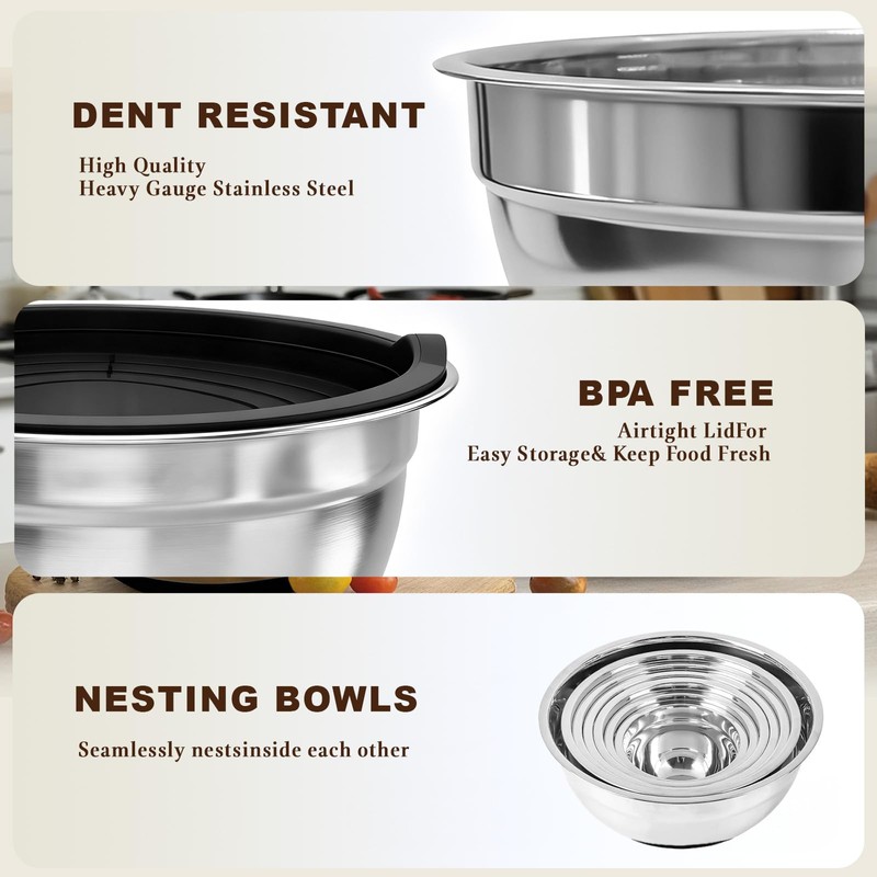 Inmorven Mixing Bowls With Lids Set, Airtight Lids, 6 piece