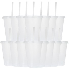 Yisituo 480ml Reusable Plastic Cups, 15 Pack of Kids Tumbler with Lid and Straw, for Cold Drinks, Iced Coffee, Travel and Smoothies (15, Transparent)