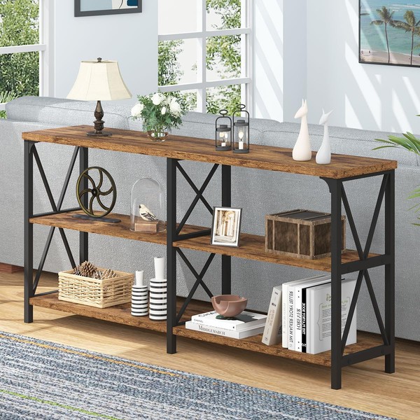 IBF Rustic Console Table, Modern Entryway Table with Storage Shelves,