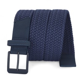 SANSTHS Elastic Braided Golf Belt for Men Women, Stretch Webbing Belt with Metal Buckle for Golf Travel Casual Wear, Navy Blue S