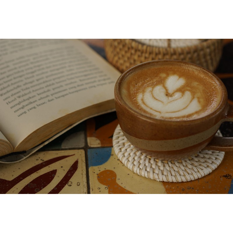 L.Bo Ethnic Handwoven Rattan Coasters Set, 6 Pieces with Holder,