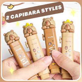 Capybara Retractable Eraser Set, 4 Pack, Push-Pull Cartoon Erasers with Refills, School Office Supplies
