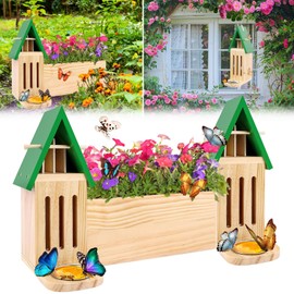 Wooden Butterfly House for The Garden,Butterfly Feeder with Planter Box for Garden Decoration,Outside Outside Butterfly Habitat Insect Hotel for Bees, Ladybugs