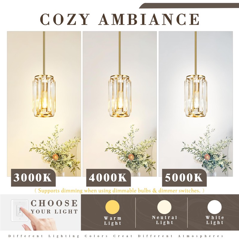 YSHomeStunn Gold Crystal Pendant Lights Kitchen Island 2-Pack Pendants Light