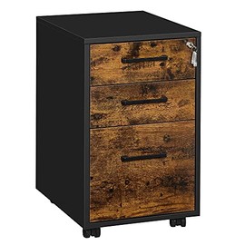 SONGMICS Mobile File Cabinet, Office Filing Cabinet with Wheels and Lock, for A4, Legal, Letter Sized Documents, Hanging File Folders, Industrial, Rustic Brown and Black UOFC110B01V1