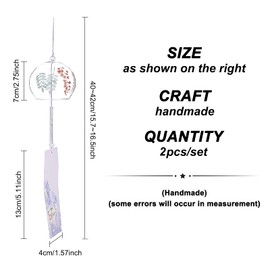 BENECREAT - 2 campanillas de viento japonesas de cristal rosa y morado, colgantes hechos a mano para regalo de cumpleaños y decoración del hogar