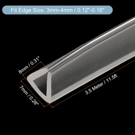 sourcing map U Channel Edge Strips 11.5ft Length Rubber Protection Seal Strip Edge Protector Fits 3-4 mm Edge (5/16" W x 9/32" H) Clear
