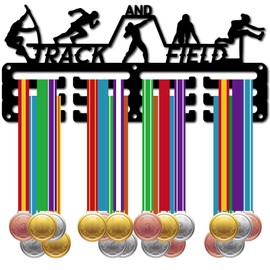 CREATCABIN Medal holder, medal hanger, medal stand, display, sports, metal, hanging, awards, iron, small holder, decor, awards for wall, black, 29 x 12.8 cm, athletics