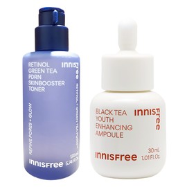 Innisfree Retinol Green Tea PDRN Skin Booster Toner + Black Tea Youth Enhancing Ampoule 30ml / 이니스프리 레티놀 그린티 PDRN 스킨부스터 토너+블랙티 유스 인핸싱 앰플 30ml