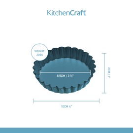 KitchenCraft Mini Tart Tin with Loose Bottom, Stainless Steel Tart Tins, Freezer Safe, 10cm (4'') Set of 6, Silver