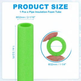 PATIKIL Pipe Insulation Foam Tube, Pool Noodles Foam Tubing Covers 1-1/4" (32mm) ID x 3.3FT x 2-1/16" OD for Swimming Pool Handle Heat Preservation Protective Sleeve, Green